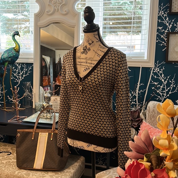 STUNNING ZARA SWEATER dark brown/tan,white with a detailed pattern size M BNWT - Picture 6 of 16